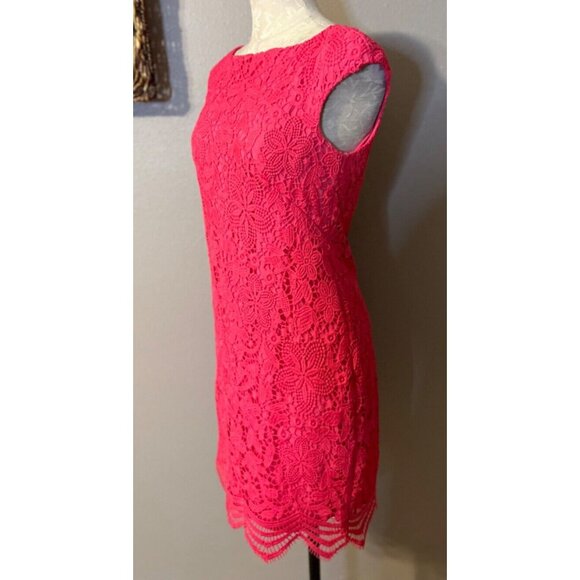 Anne Klein Dress 6 Pink Stretch Lace Cap Sleeve Career Church Party Summer - Picture 4 of 8